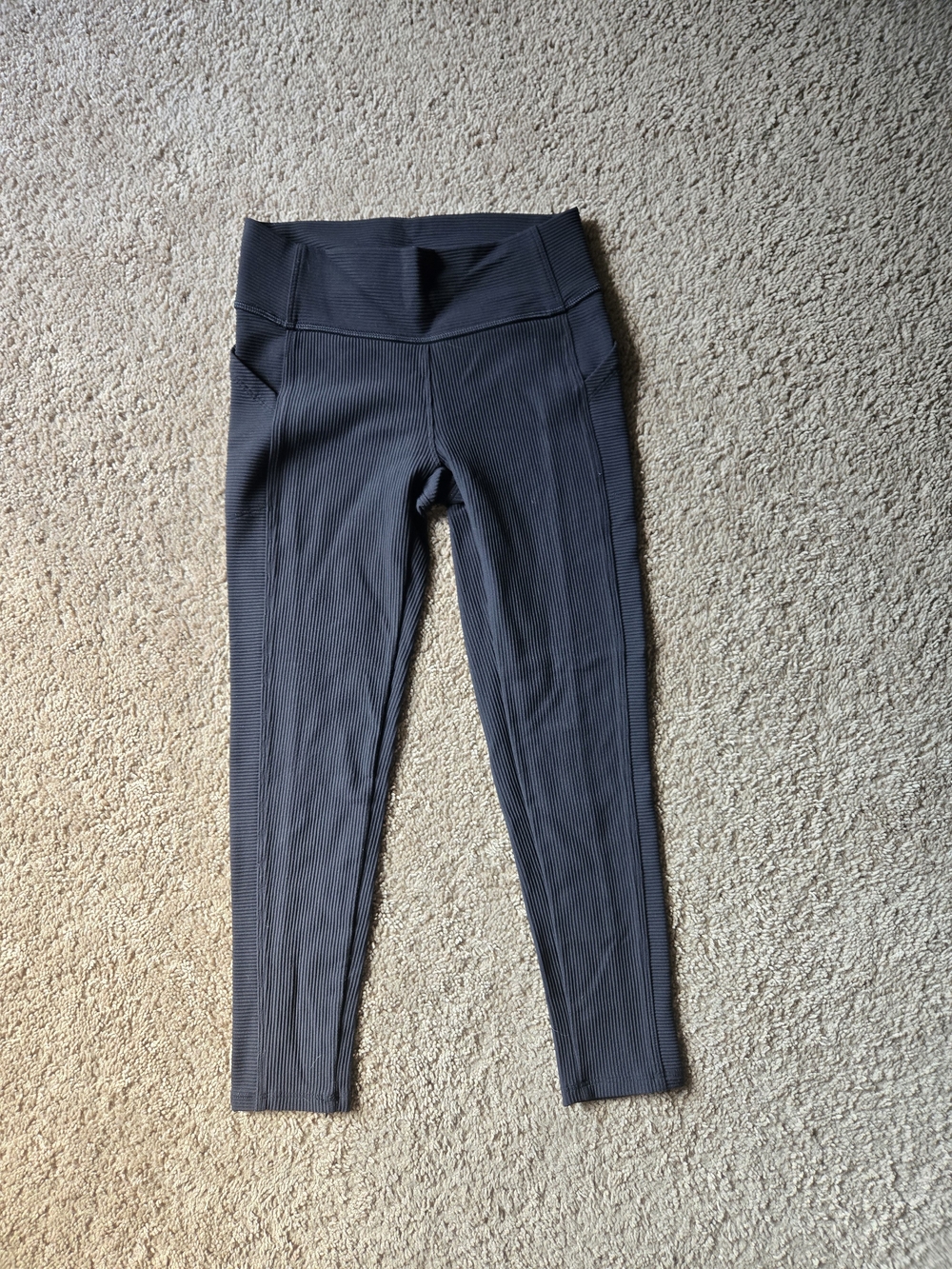 All In Motion Girls Black Ribbed Pocket Leggings S 6/7